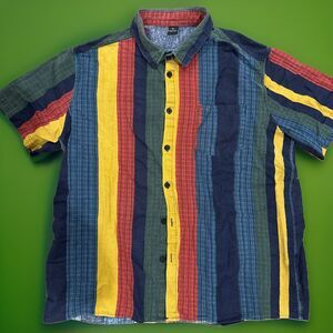 Design Fashion Multicolor Striped Button Up Short Sleeve Shirt Size XL GUC